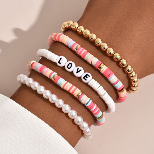 Clay Colorful Beads Bracelet  Clay Love Letter Bracelets